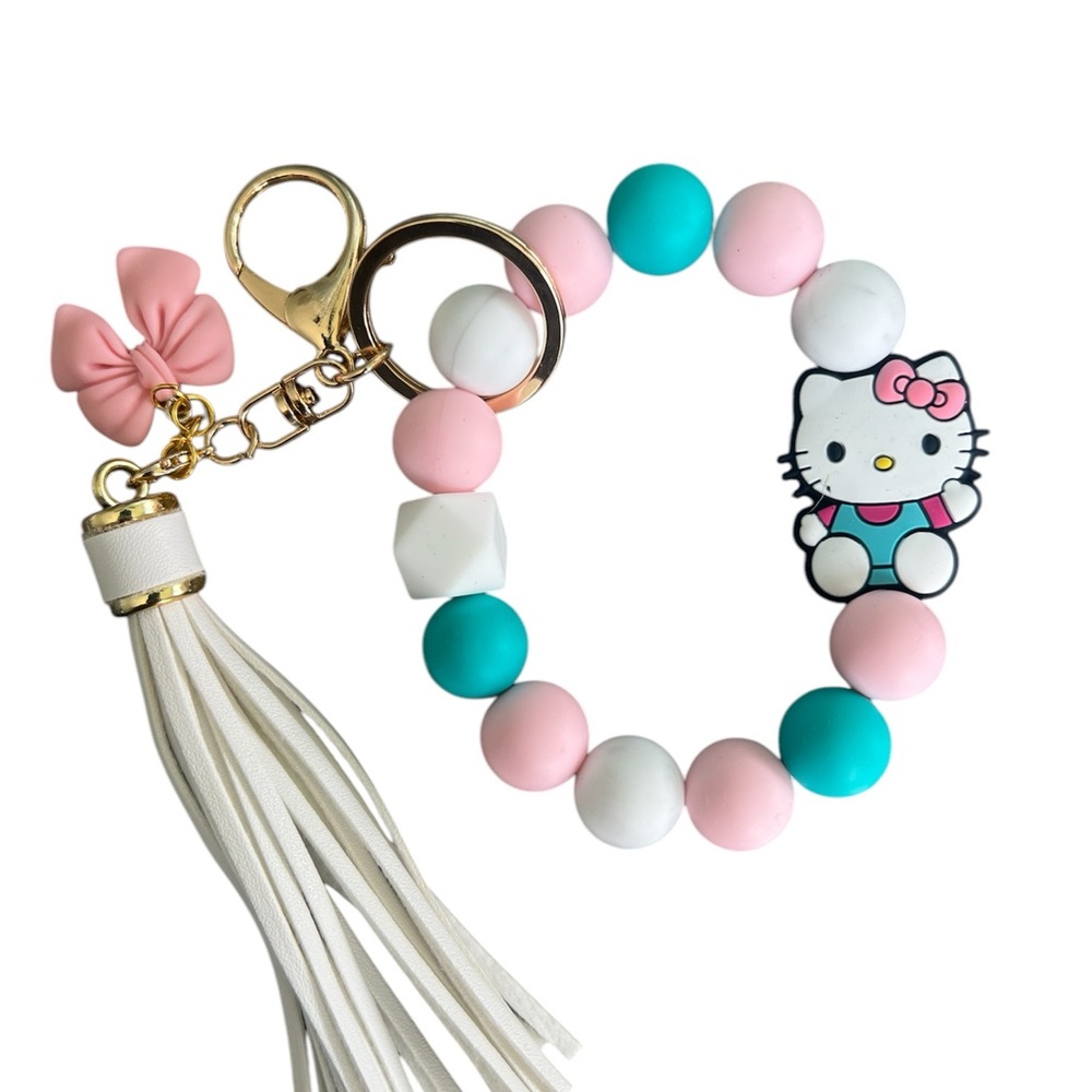 Hk wristlet Keychain w/ tassel & pink bow charm